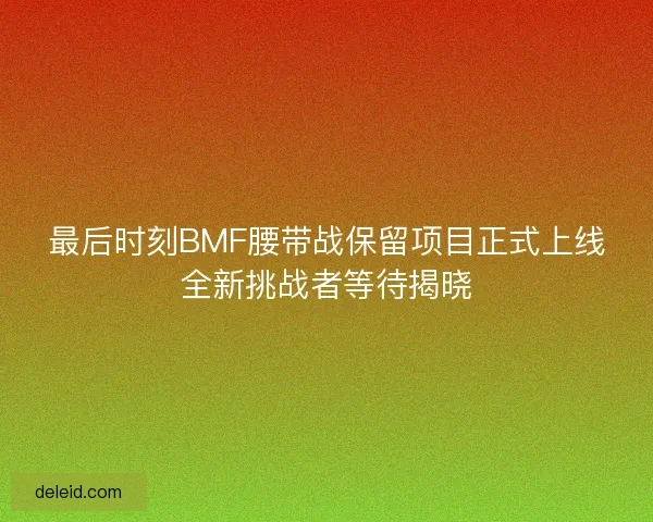 最后时刻BMF腰带战保留项目正式上线全新挑战者等待揭晓